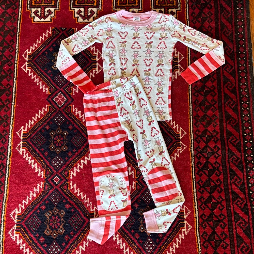 Hanna Andersson Cindy Lou Grinch Stripe Pajama Set Top 8 Pants 6/7!